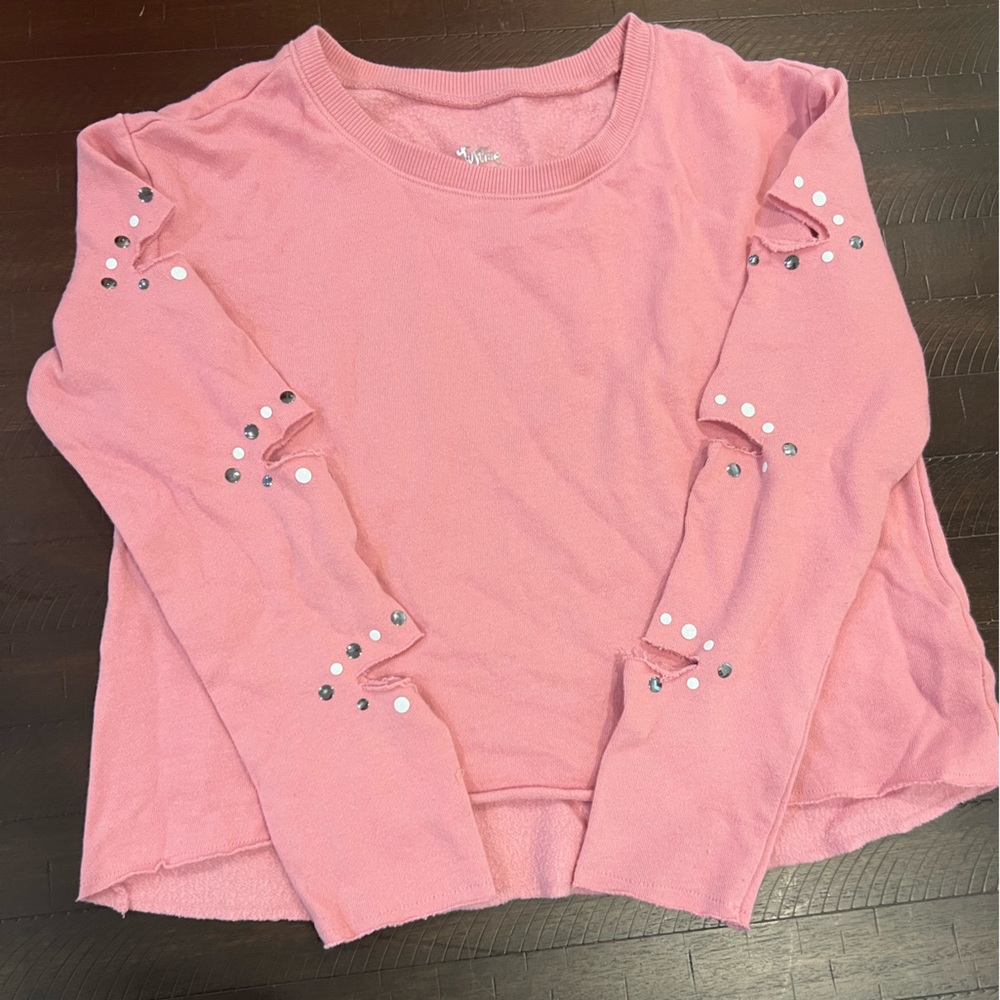 Justice Girls Size 12 Pink Cold Shoulder Studded Sweatshirt Pullover